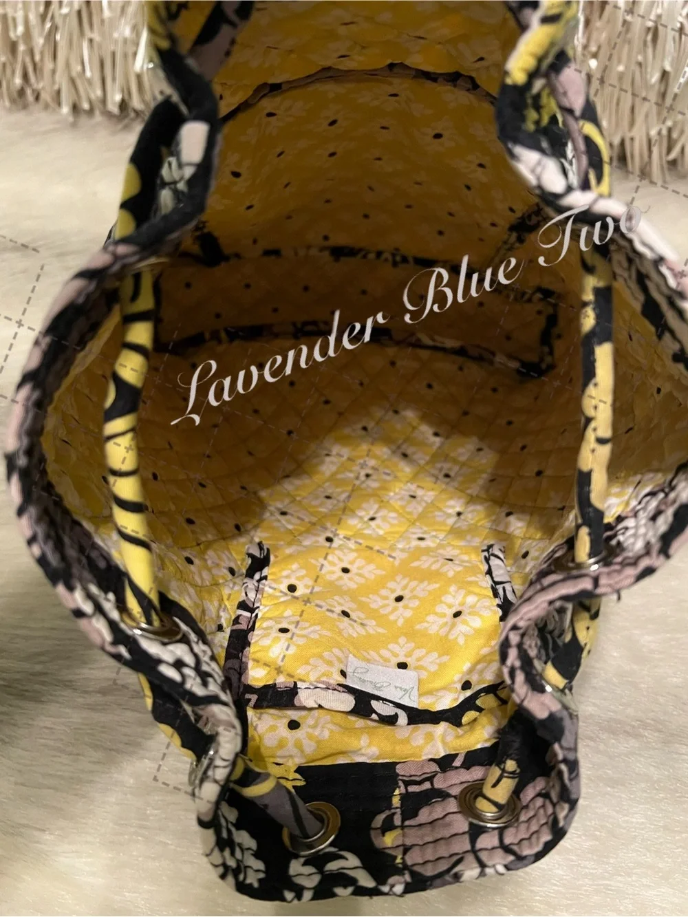 VERA BRADLEY Baroque 2010 Drawstring Zipper Front Backpack Y2K Black Yellow Flor